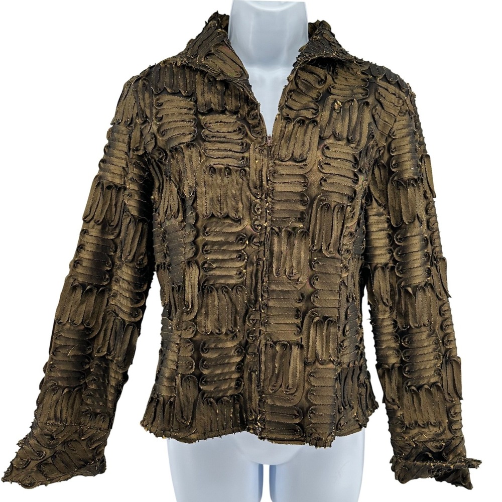 Samuel Dong Textured Ribbon Zip Jacket Avant Garde 3D Metallic Artsy Women 8